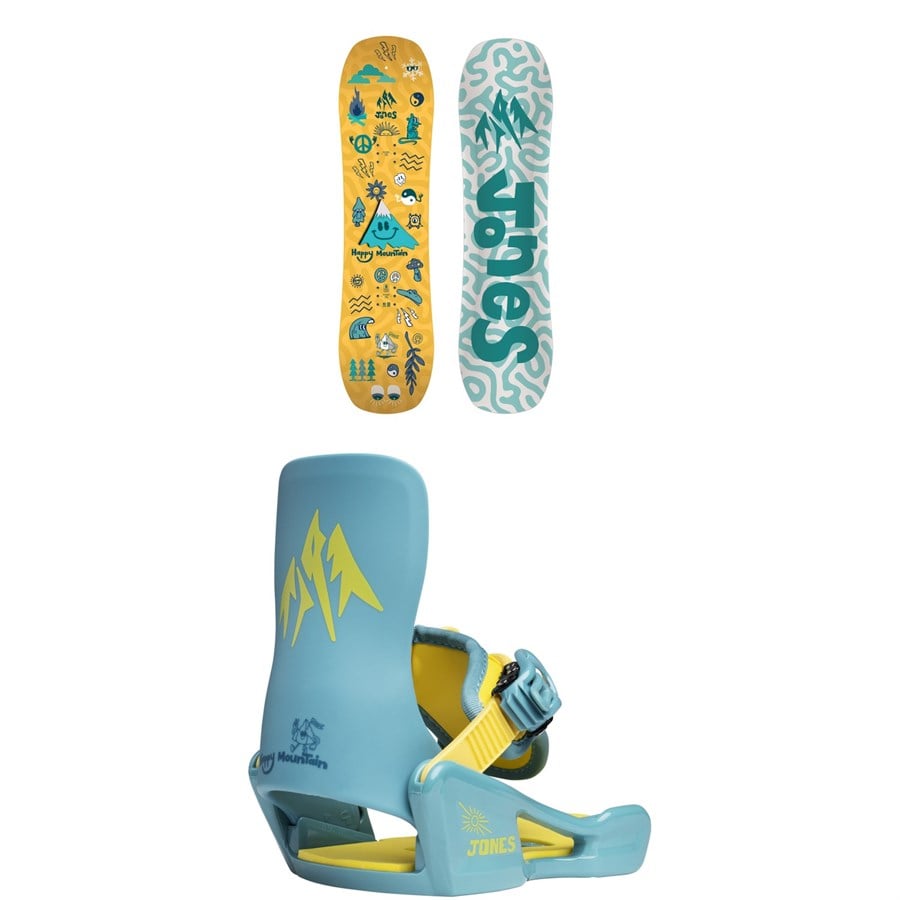Evo Jones Happy Mountain Snowboard + Happy Mountain One Strap Snowboard Bindings - Kids' 2026