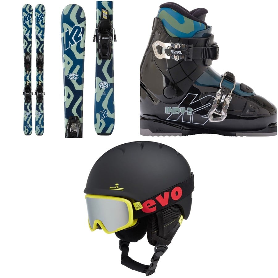 Evo K2 Indy Skis + FDT 4.5 Bindings + K2 Indy 2 Ski Boots + Evo Sessel Helmet + Goggle Combo - Kids'
