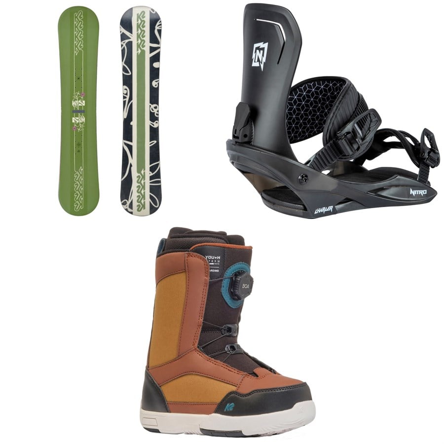 evo K2 Kandi Snowboard+ Nitro Charger Snowboard Bindings + K2 You+H Snowboard Boots - Kids' 2025