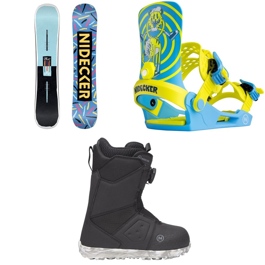 Evo Nidecker Cheat Code Snowboard + Ollie Snowboard Bindings + Micron Snowboard Boots - Kids' 2026
