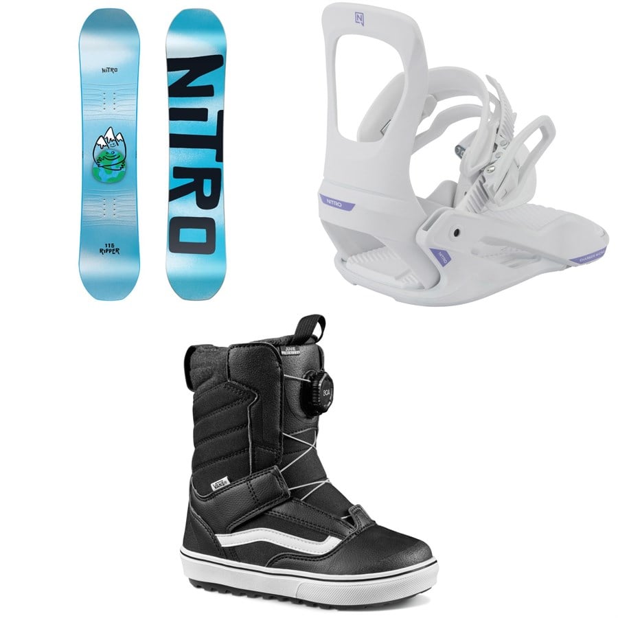 Evo Nitro Ripper Snowboard + Charger Micro Snowboard Bindings + Vans Juvie Linerless Snowboard Boots - Kids' 2026