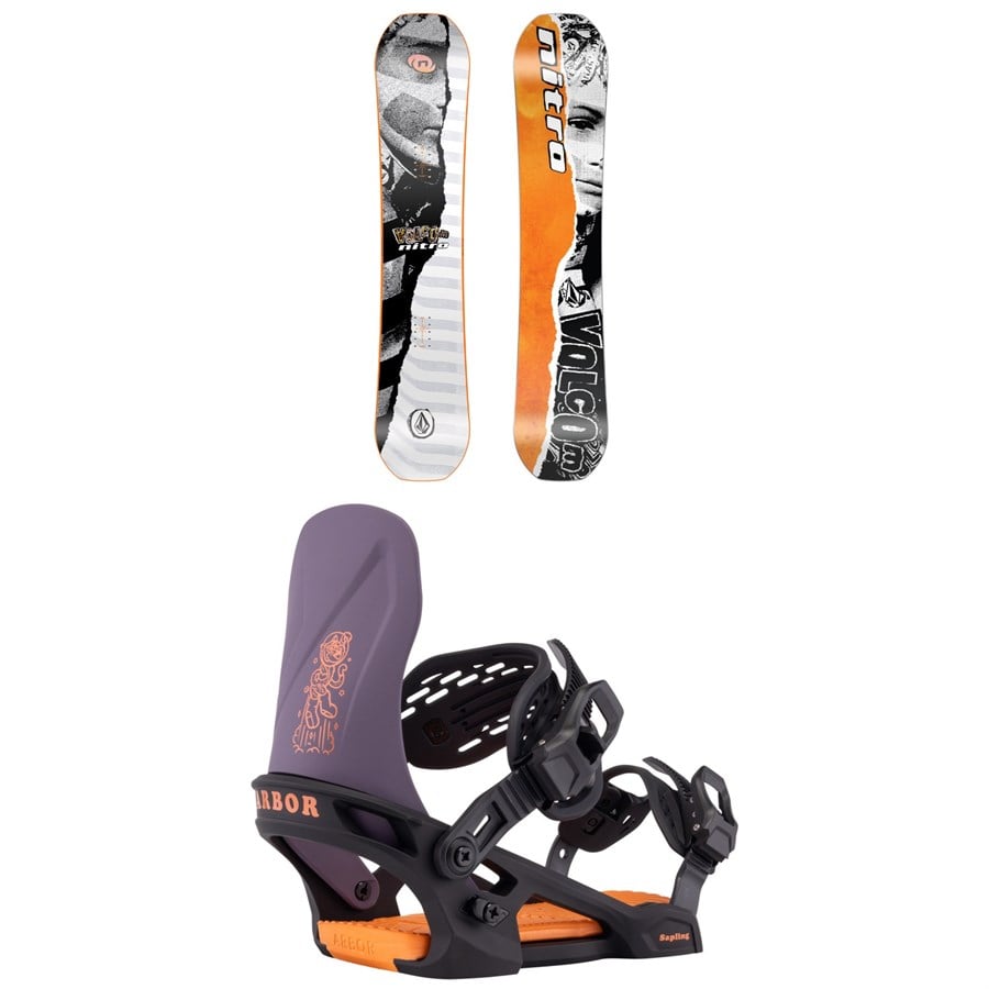 evo Nitro Ripper x Volcom Snowboard + Arbor Sapling Snowboard Bindings - Kids' 2026
