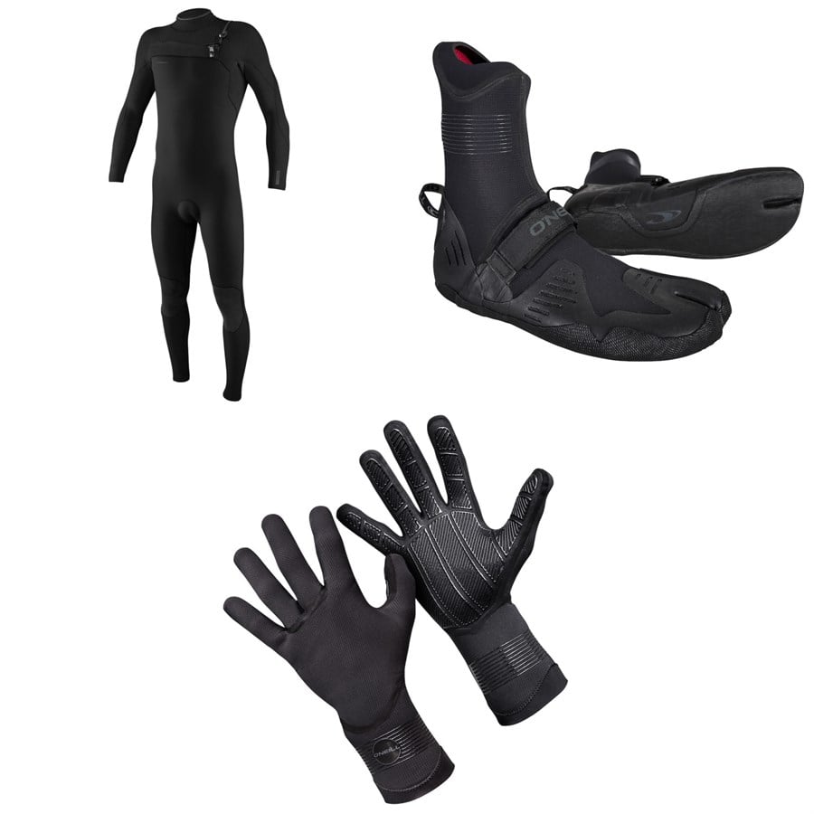 evo O'Neill 4/3+ Hyperfreak Chest Zip Wetsuit + 3/2 Psycho Tech Split Toe Wetsuit Boots + 1.5mm Psycho Tech Gloves