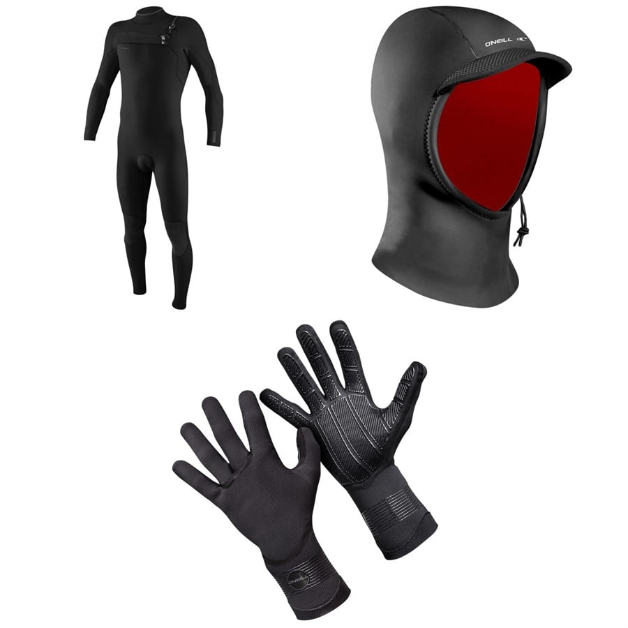 Evo O'Neill 4/3+ Hyperfreak Chest Zip Wetsuit + Psycho 1.5mm Wetsuit Hood + 1.5mm Psycho Tech Gloves