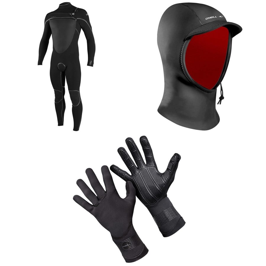 Evo O'Neill 4/3+ Psycho Tech Chest Zip Wetsuit + Psycho 1.5mm Wetsuit Hood + 1.5mm Psycho Tech Gloves