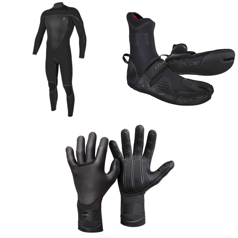evo O'Neill 4.5/3.5 Mutant Legend Chest Zip Hooded Wetsuit + 3/2 Psycho Tech Split Toe Wetsuit Boots + 3mm Psycho Tech Gloves