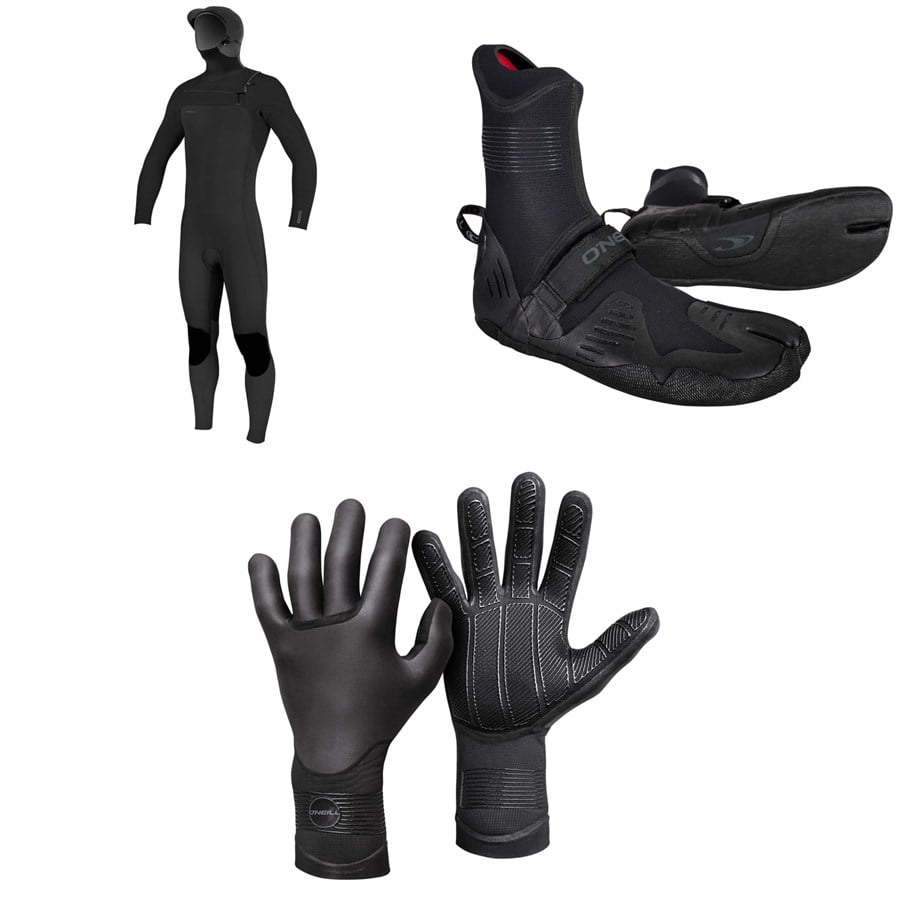 evo O'Neill 5/4+ Hyperfreak Chest Zip Hooded Wetsuit + 5mm Psycho Tech ST Wetsuit Boots + 3mm Psycho Tech Gloves