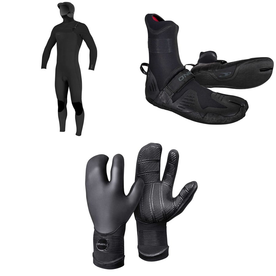 evo O'Neill 5/4+ Hyperfreak Chest Zip Hooded Wetsuit + 5mm Psycho Tech ST Wetsuit Boots + 5mm Psycho Tech Lobster Gloves