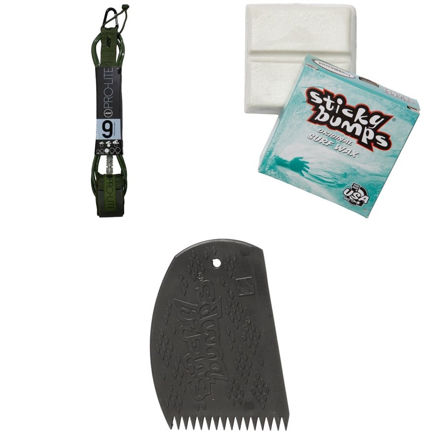 Evo Pro-Lite 9' Freesurf Double Swivel Surfboard Leash + Sticky Bumps Basecoat Wax + Easy Grip Wax Comb