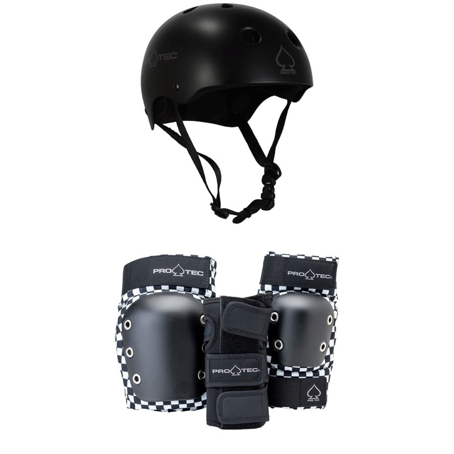 evo Pro-Tec Classic Skate Skateboard Helmet + Street Gear Junior Open Back Skateboard Pads