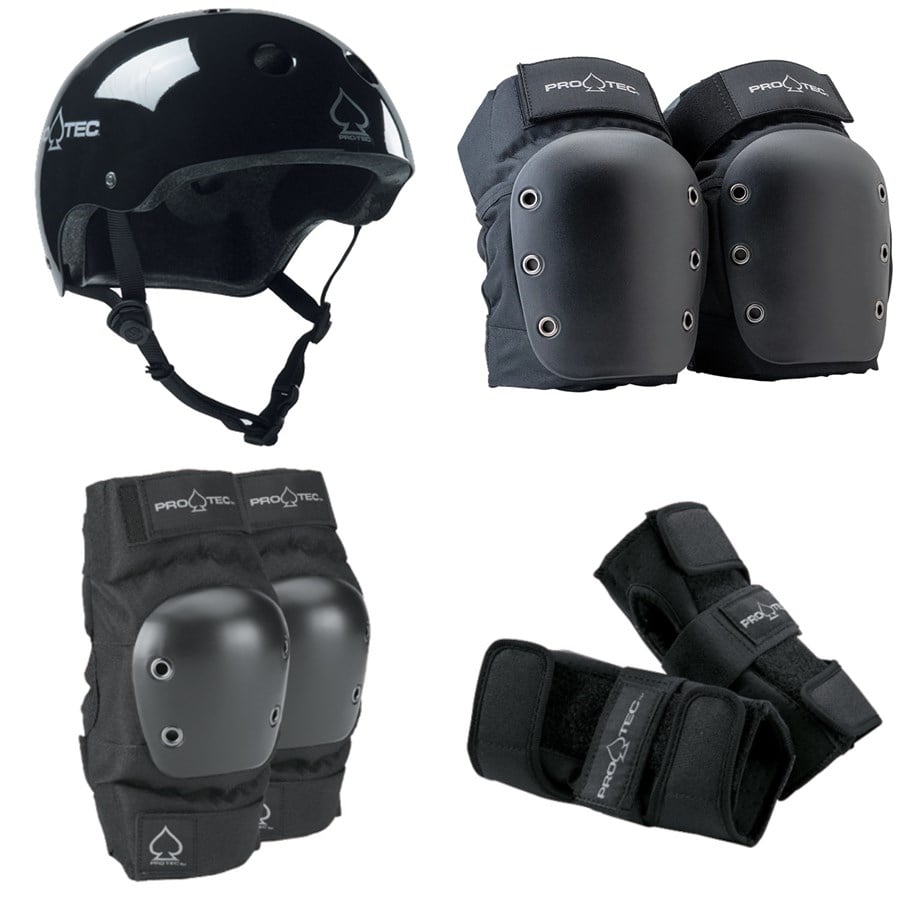 Evo Pro-Tec The Classic Certified EPS Skateboard Helmet + Street Open Back Skateboard Knee Pads + Street Skateboard Elbow Pads + Street Skateboard Wrist Pads