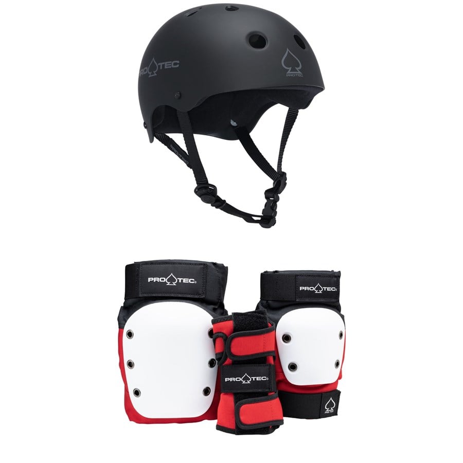 Evo Pro-Tec The Classic Certified EPS Skateboard Helmet + Street Gear Junior Open Back Skateboard Pads