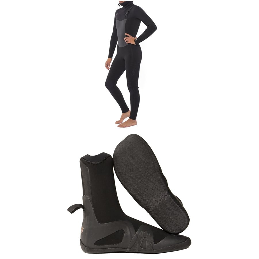 Evo Sisstrevolution 5/4 7 Seas Hooded Chest Zip Wetsuit + 5mm Round Toe Wetsuit Boots - Women's