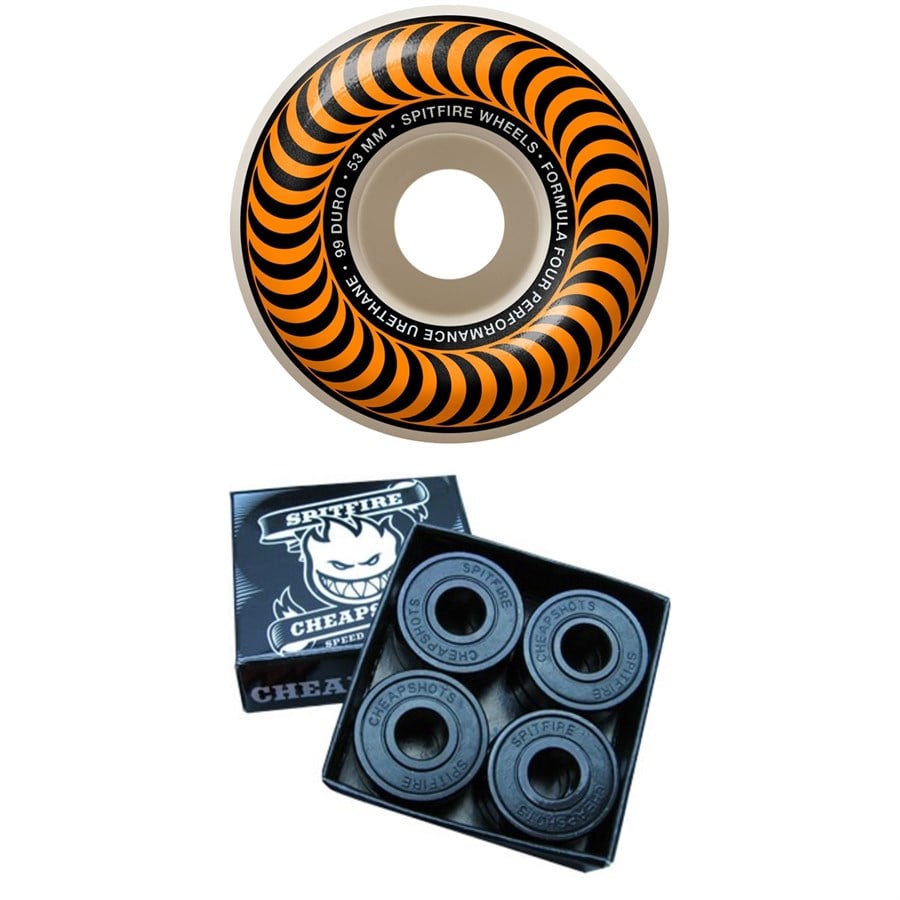 evo Spitfire Formula Four 99d Classics Skateboard Wheels + Spitfire Cheapshots Bearings