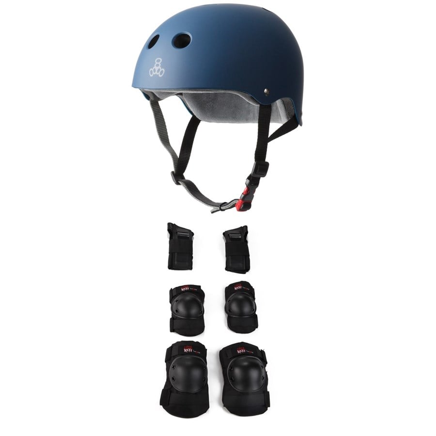 Evo Triple 8 The Certfied Sweatsaver Skateboard Helmet + Triple 8 Little Tricky Jr. Skateboard Pad Set