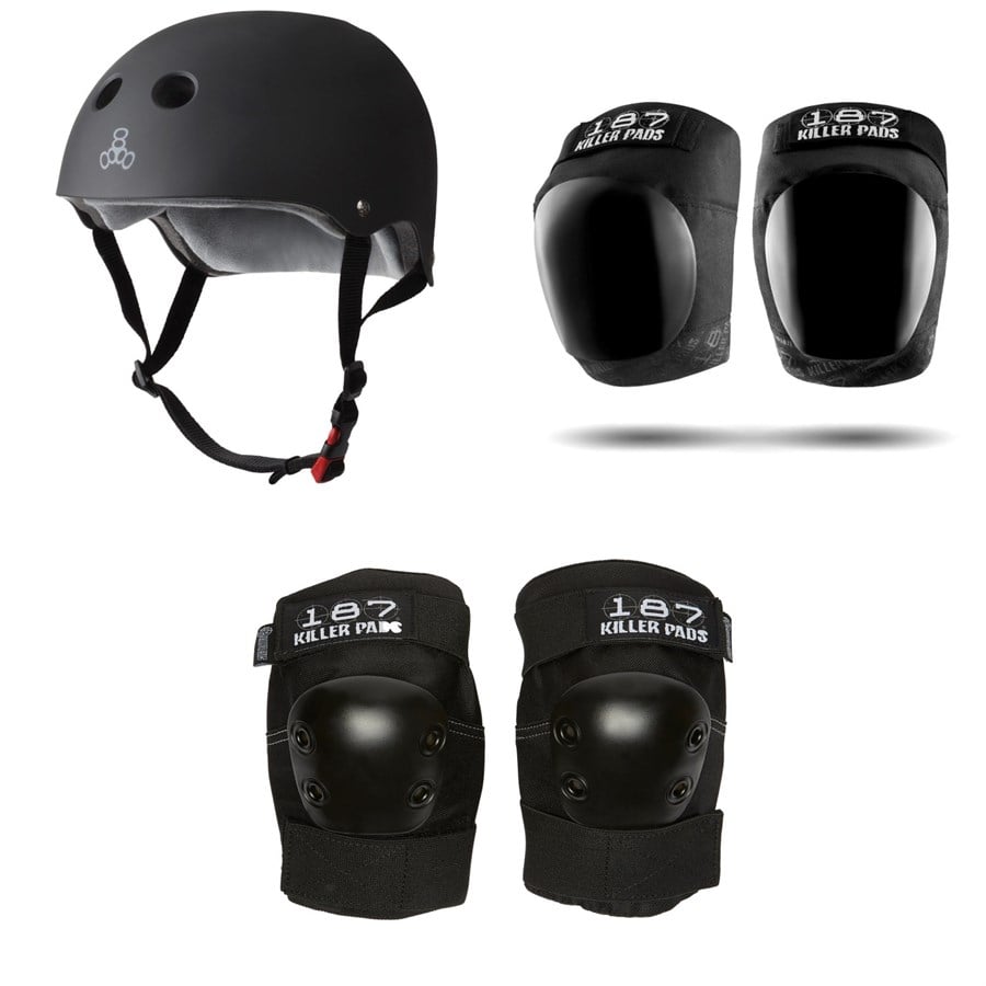 Evo Triple 8 The Certified Sweatsaver Skateboard Helmet + 187 Pro Skateboard Knee Pads + 187 Pro Skateboard Elbow Pads