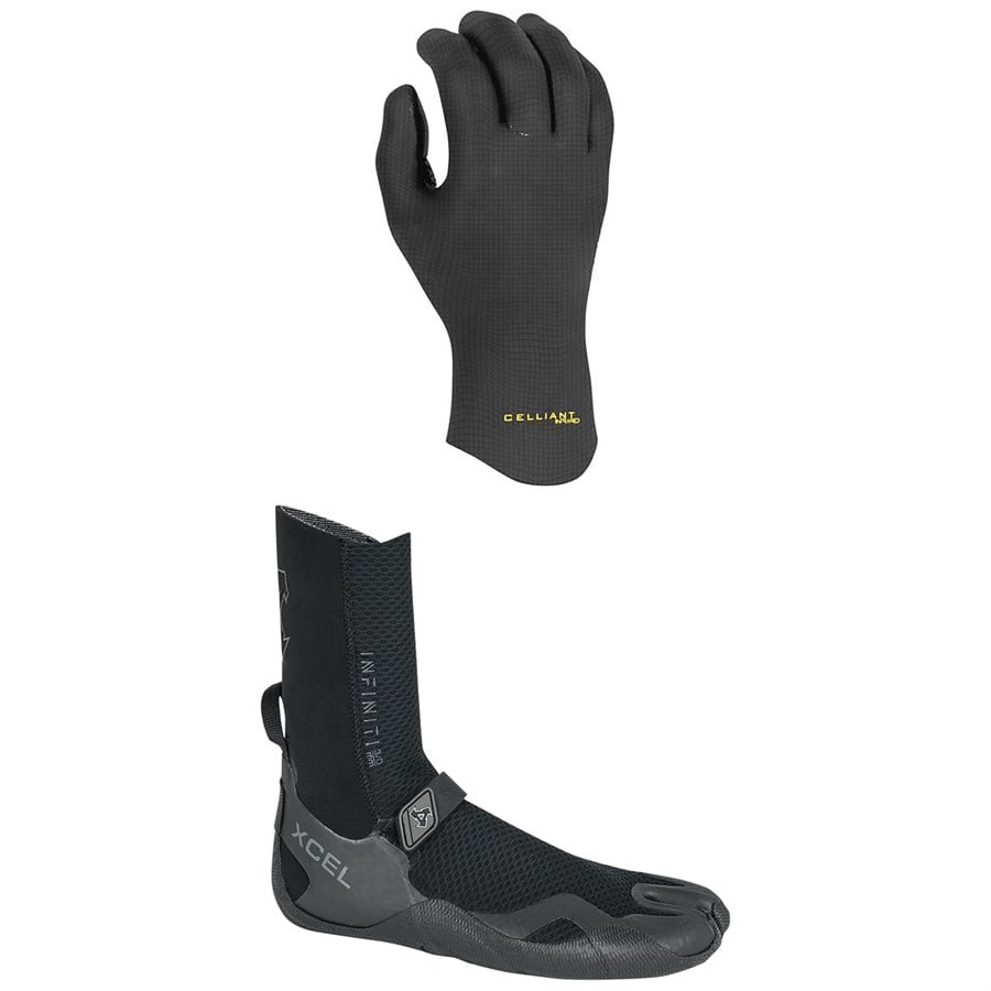 evo XCEL 2mm Comp X 5-Finger Wetsuit Gloves + 3mm Infiniti Split Toe Wetsuit Boots