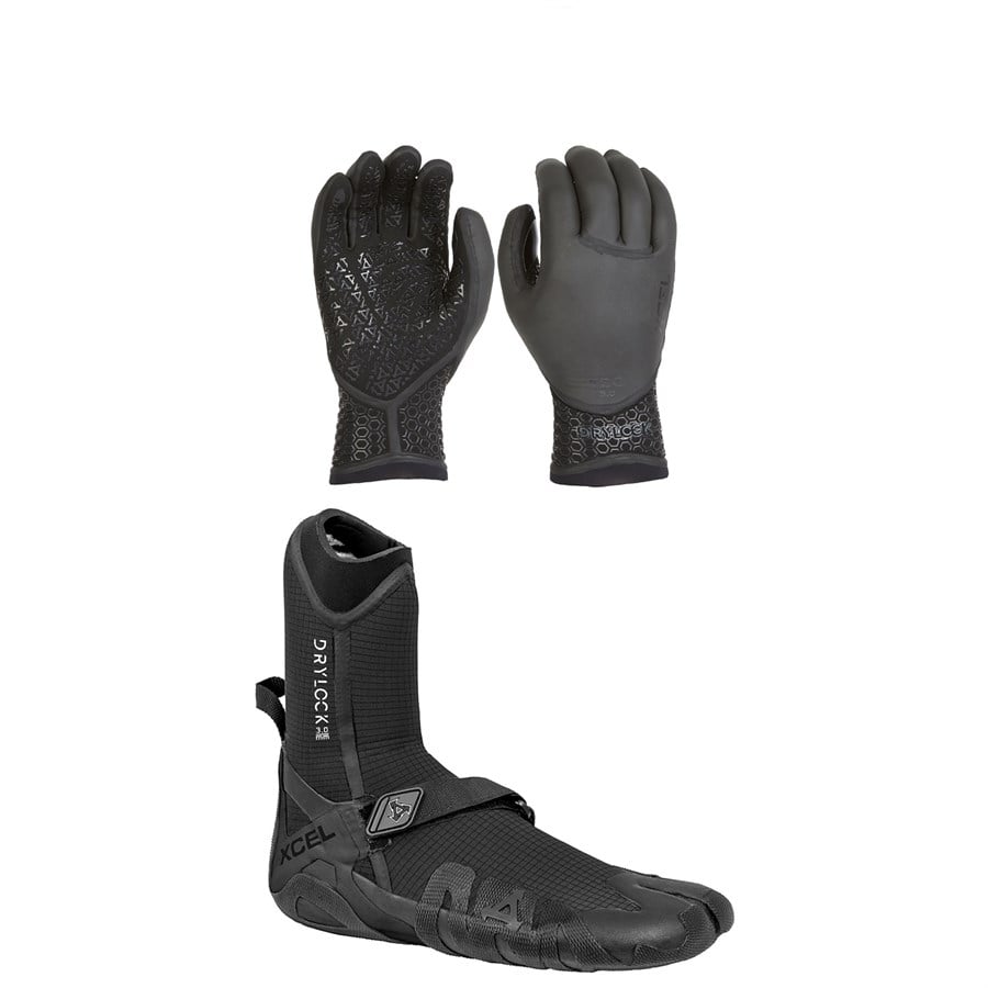 Evo XCEL 3mm Drylock Texture Skin 5-Finger Wetsuit Gloves + 3mm Drylock Split Toe Wetsuit Boots