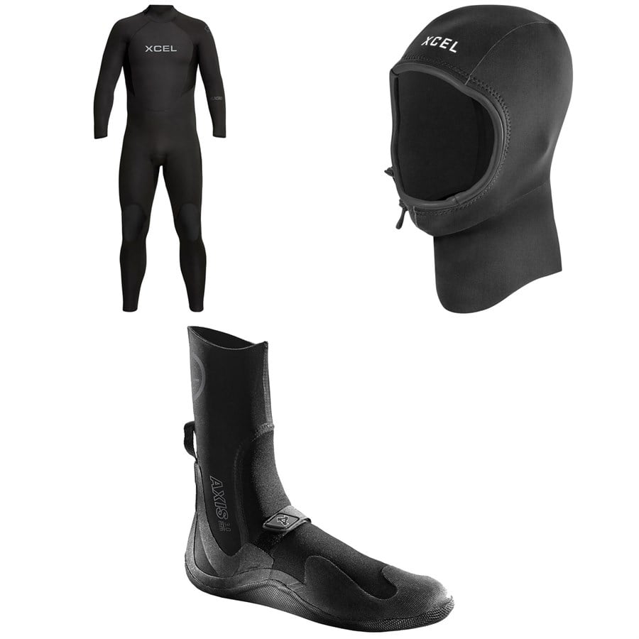 evo XCEL 4/3 Axis Back Zip Wetsuit + 2mm Axis Wetsuit Hood + 3mm Axis Round Toe Wetsuit Boots