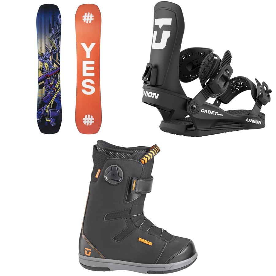 Evo Yes. First Basic Snowboard + Union Cadet Pro Snowboard Bindings + Cadet Snowboard Boots - Kids' 2026