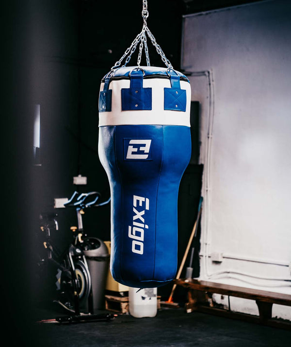 Exit Exigo® Super Pro 3.5ft 40kg Leather Angle Punch Bag - Blue/White