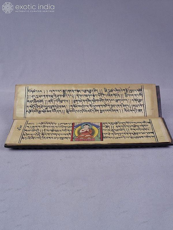 Exotic India 1" Ritual Engraved Tibetan Buddhist Book Cover In Brass With Inlay Work 