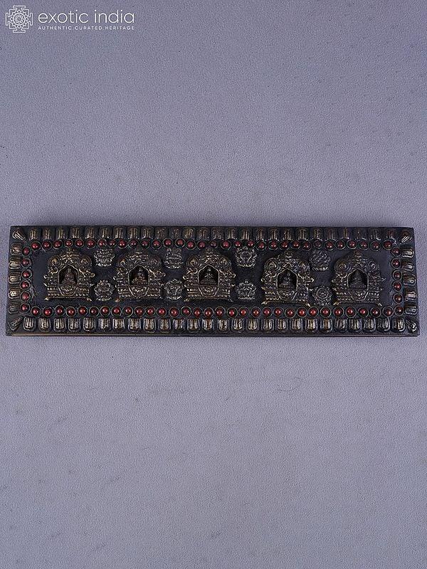 Exotic India 1" Ritual Engraved Tibetan Buddhist Book Cover In Brass With Inlay Work 