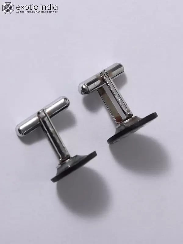 Exotic India 1" Small Beautiful Cufflinks | Bidri Artwork | Gunmetal With Real Silver