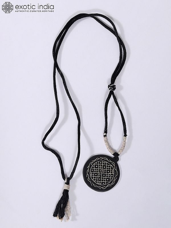 exotic india 1" Small Beautiful Round Pendant | Bidri Artwork | Gunmetal with Real Silver 