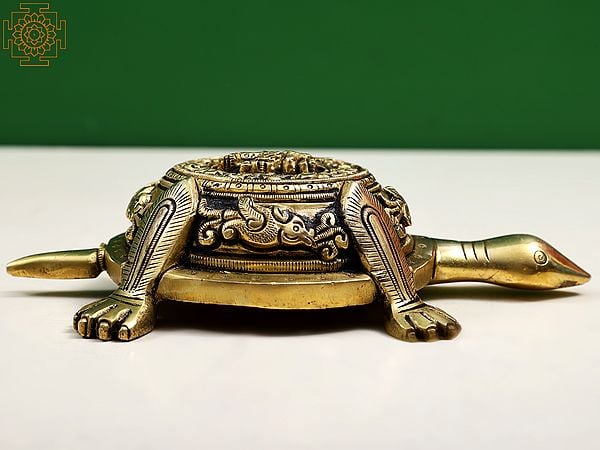 Exotic India 1" Vastu Turtle With Engraved Ganesha | Handmade 
