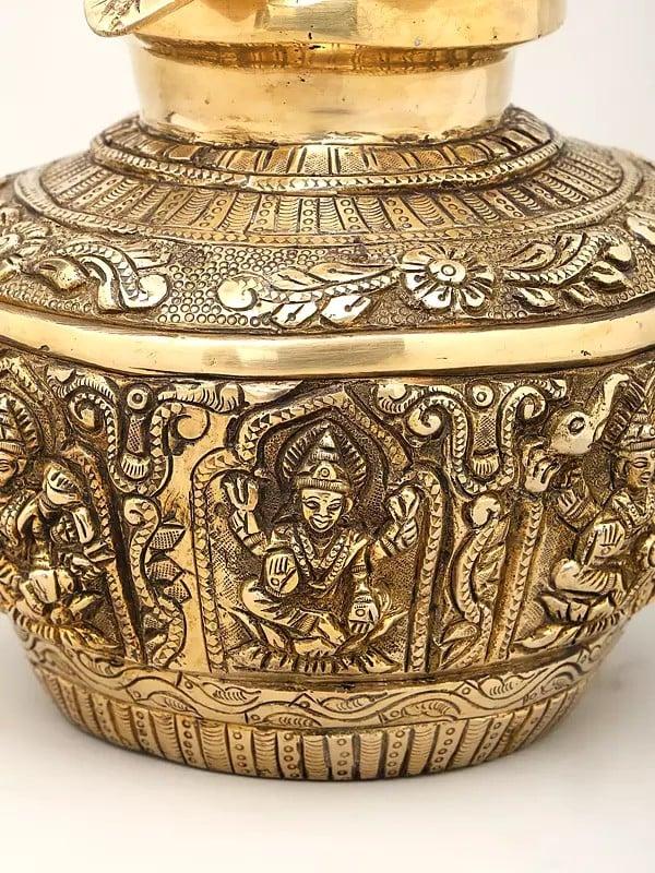 Exotic India 10" Ashtalakshmi Ritual Kalash | Brass Item 