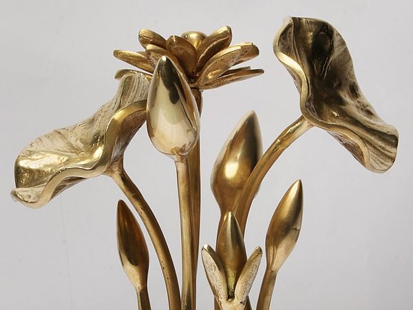 Exotic India 10'' Beautiful Lotus Flower And Buds With Stand | Home Decor 