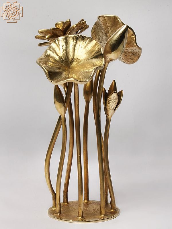 Exotic India 10'' Beautiful Lotus Flower And Buds With Stand | Home Decor 