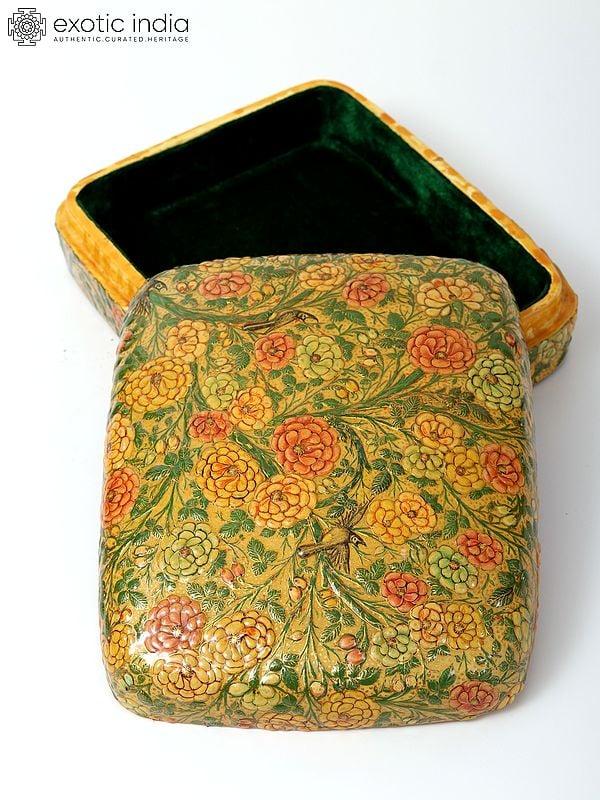 Exotic India 10" Birds On The Tree Handpainted Embossed Papier Mache Box | From Kashmir