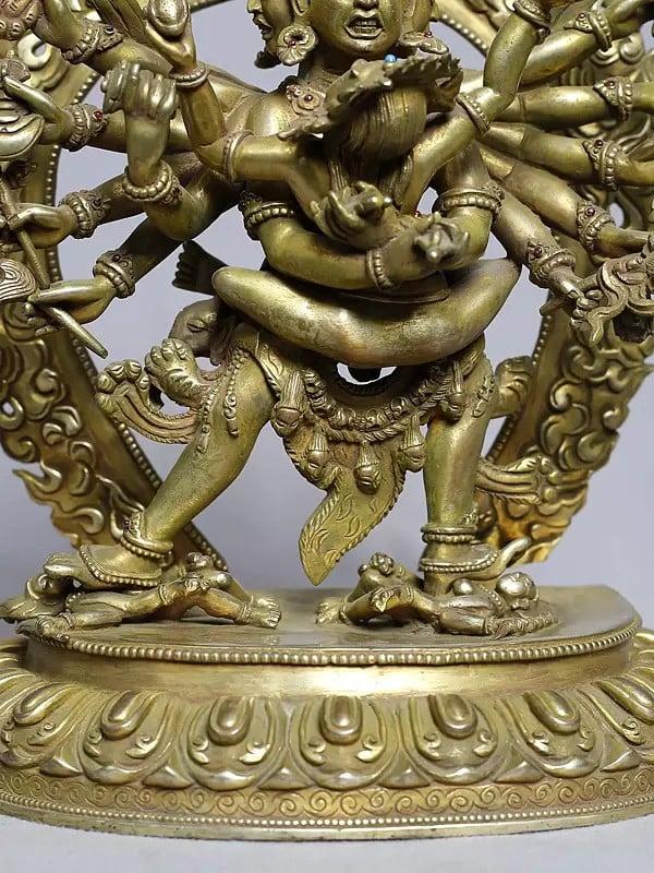 Exotic India 10" Buddhist Deity Chakrasamvara In Copper Gold Plated From Nepal | Handmade Statue 