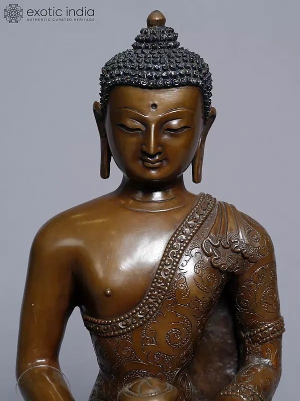 Exotic India 10" Copper Gold Plated Amitabha Buddha Statue In Dhyan Mudra From Nepal 