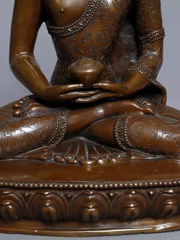 Exotic India 10" Copper Gold Plated Amitabha Buddha Statue In Dhyan Mudra From Nepal 