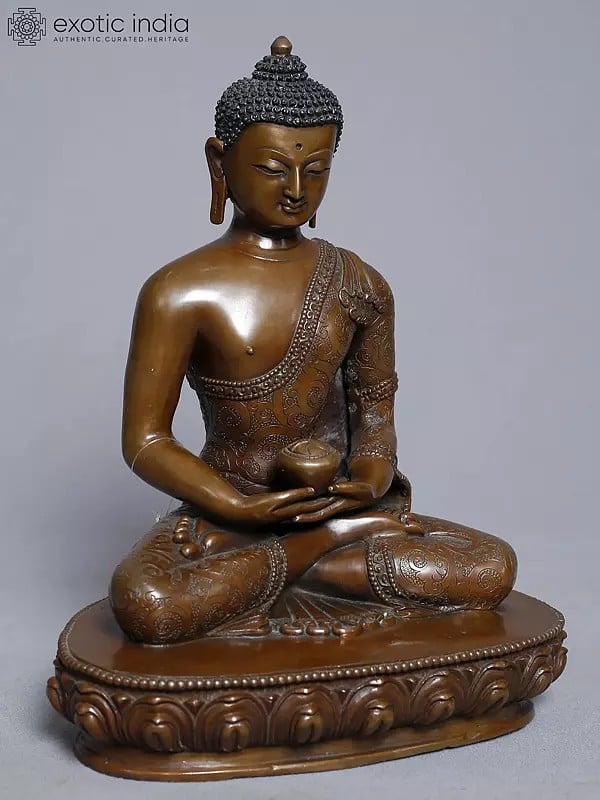 Exotic India 10" Copper Gold Plated Amitabha Buddha Statue In Dhyan Mudra From Nepal 