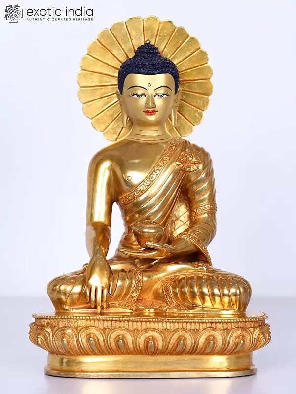 exotic india 10" Copper Shakyamuni Buddha Figurine from Nepal 
