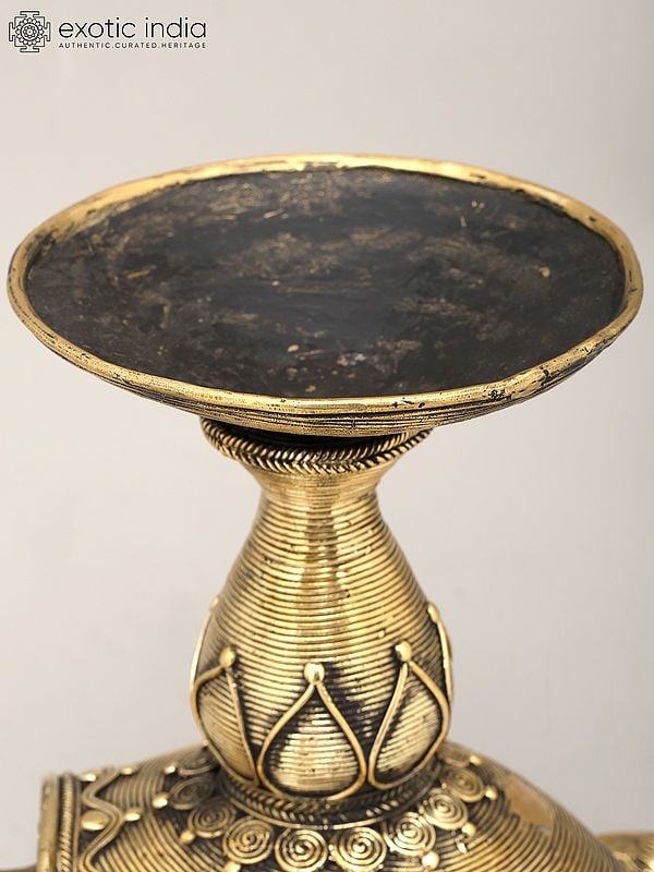 Exotic India 10" Decorative Brass Tortoise With Candle Stand | Dhokra Art | Home Decor