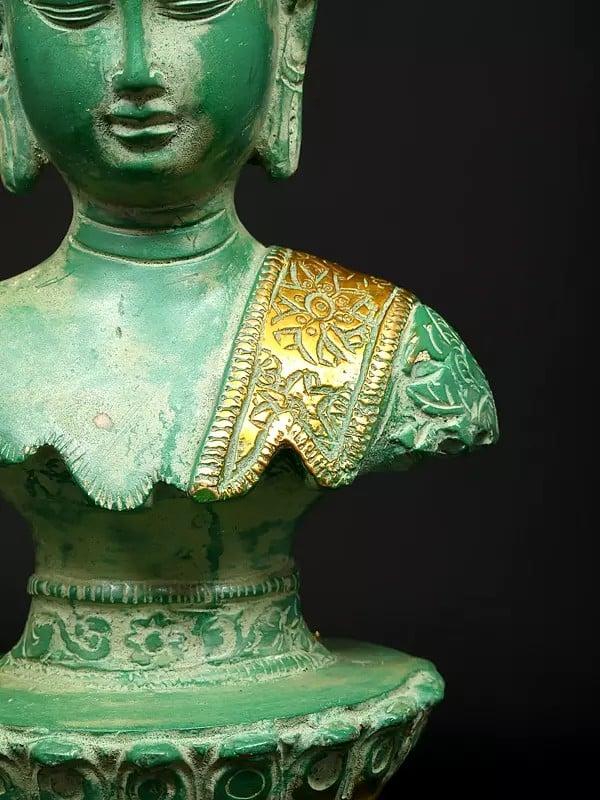 Exotic India 10" Divine Buddha Bust With Golden Robe Accent | Brass Statue 