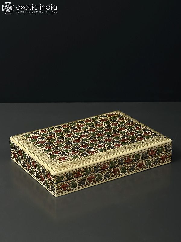 exotic india 10" Embossed Hand Painted Designer Storage Box in Wood