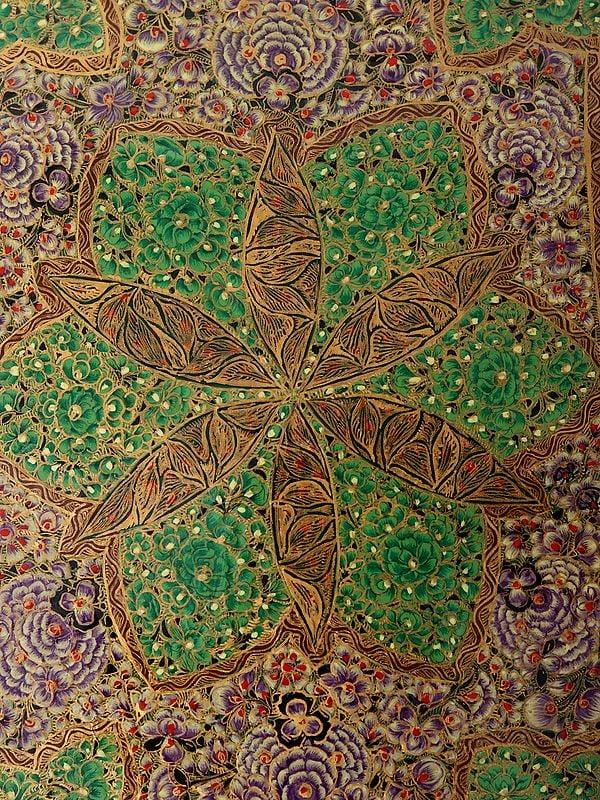 Exotic India 10" Floral Design Hand-Painted Wood Box 