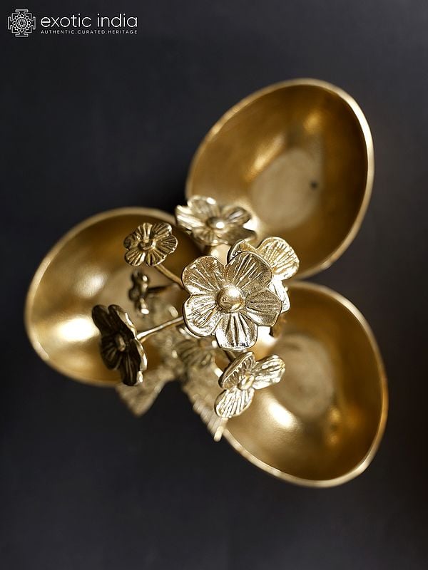 Exotic India 10" Flowers Design Three Bowls/Urli | Home Decor Items 