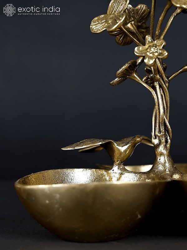 Exotic India 10" Flowers Design Three Bowls/Urli | Home Decor Items 
