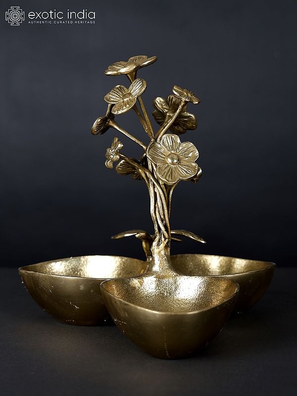 exotic india 10" Flowers Design Three Bowls/Urli | Home Decor Items