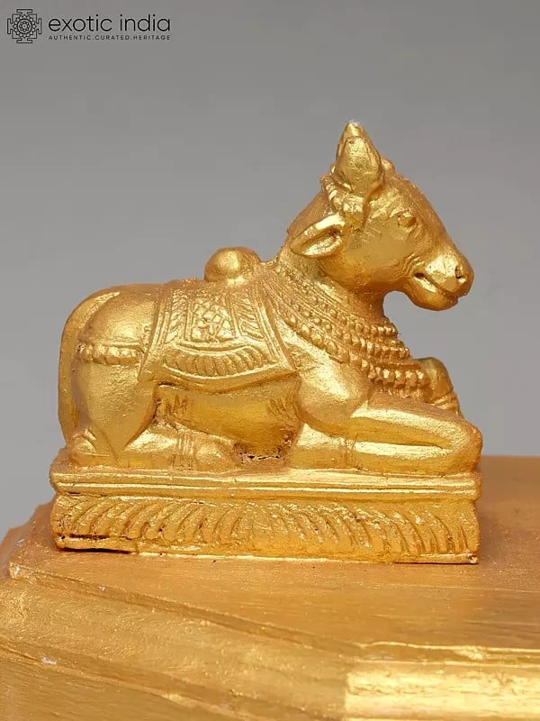 Exotic India 10" Golden Colored Nandi Shivalinga In Wood 