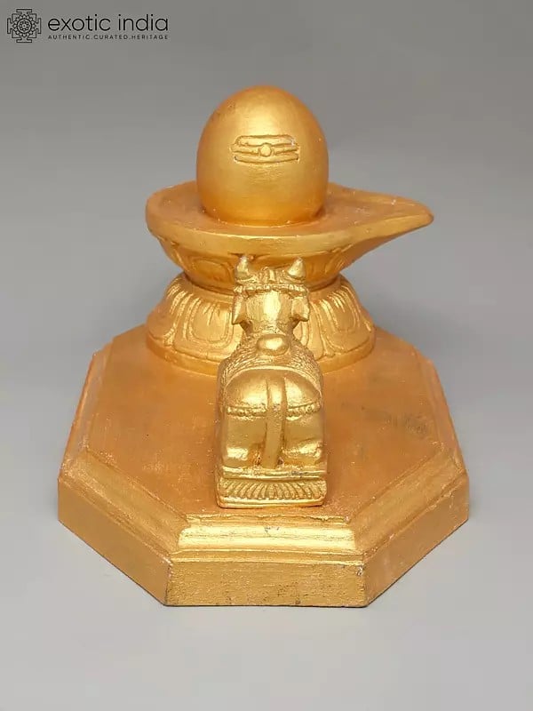 Exotic India 10" Golden Colored Nandi Shivalinga In Wood 