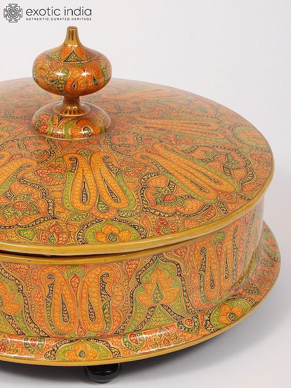 Exotic India 10" Hand-Painted Bowl With Lid | From Kashmir 