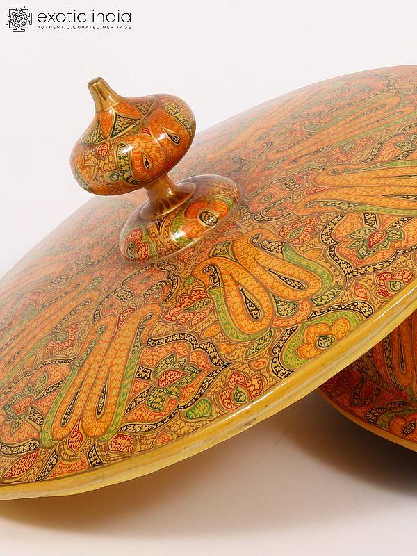Exotic India 10" Hand-Painted Bowl With Lid | From Kashmir 